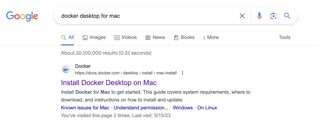 「Docker Desktop for Mac」 Google検索結果(公式サイト)