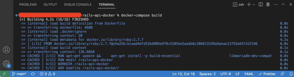 VS Code Terminal docker-compose build