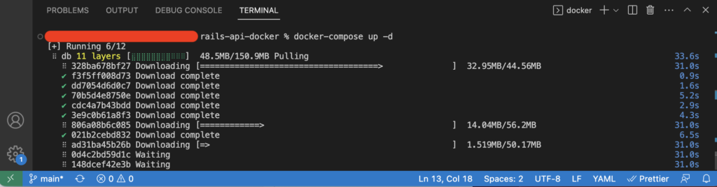 VS Code Terminal docker-compose up -d